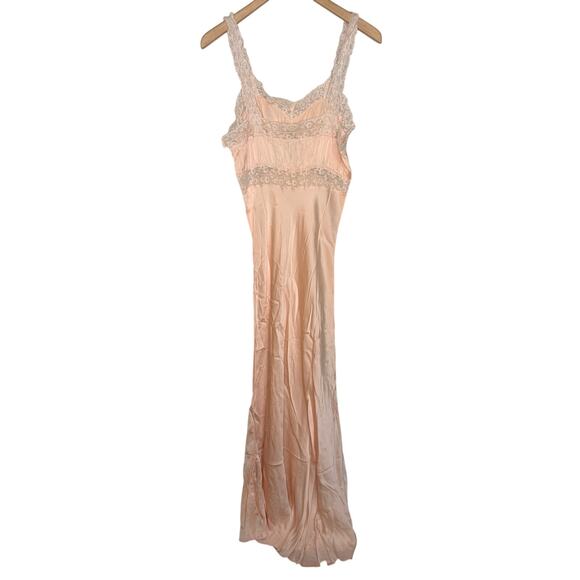 Vintage Fischer Pure Silk Lace Nightgown Slip Dress Sz S/M? Peach Pink Lingerie - Picture 3 of 7